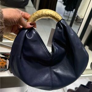 ZARA NWT Navy Blue Handbag with Gold Handle, Out of Stock